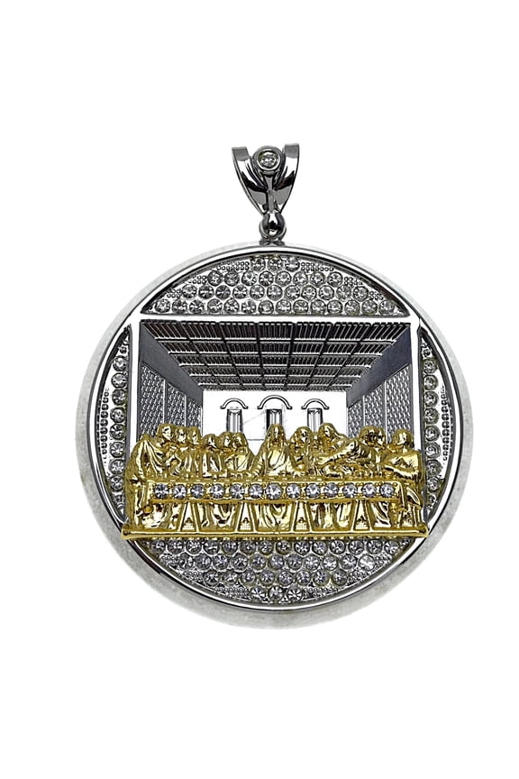 The Last Supper Meal Pendant Silver with Gold Finish 2-Tone Bling Charm 4 Inch Round Hip Hop Medallion