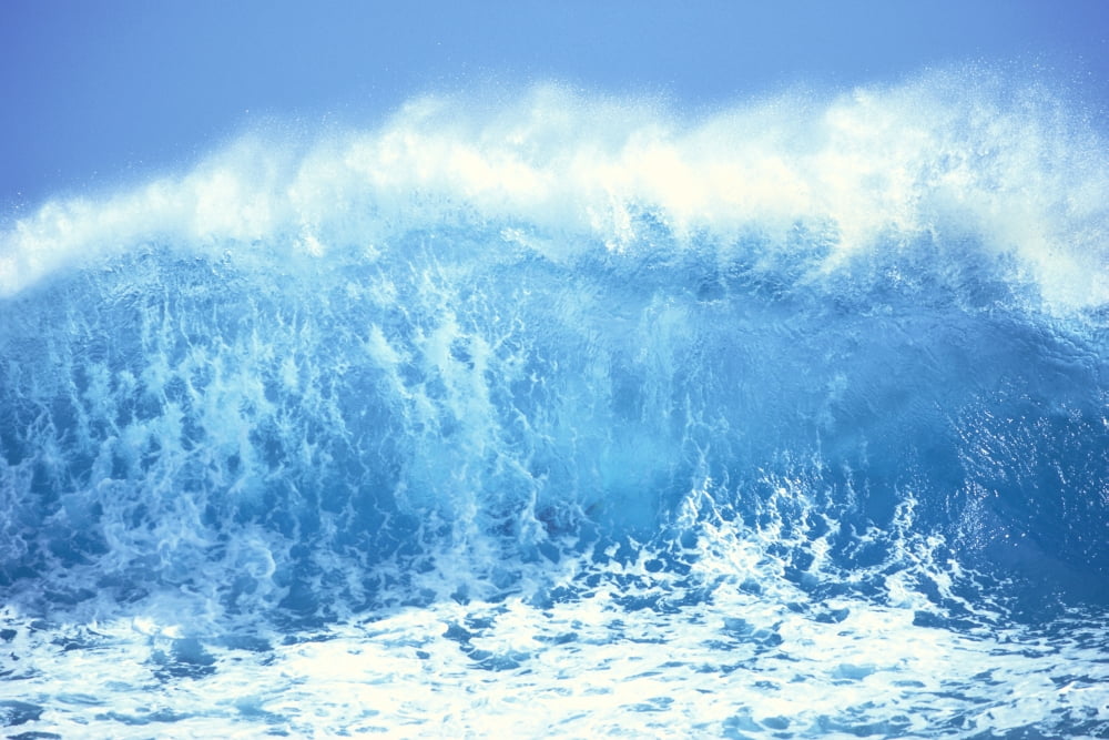 Huge Turquoise Wave Crashing Whitewash And Spray With Blue Skies C1709 Canvas Art - Vince Cavataio Design Pics (19 x 12)