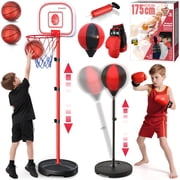Huge Wave 2 in 1 Basketball Hoop for Boys, Kids Basketball Hoop & Punching Bag Indoor Outdoor, with Boxing Gloves, Toddler Sports Toys Gifts for Kids Ages 4-12