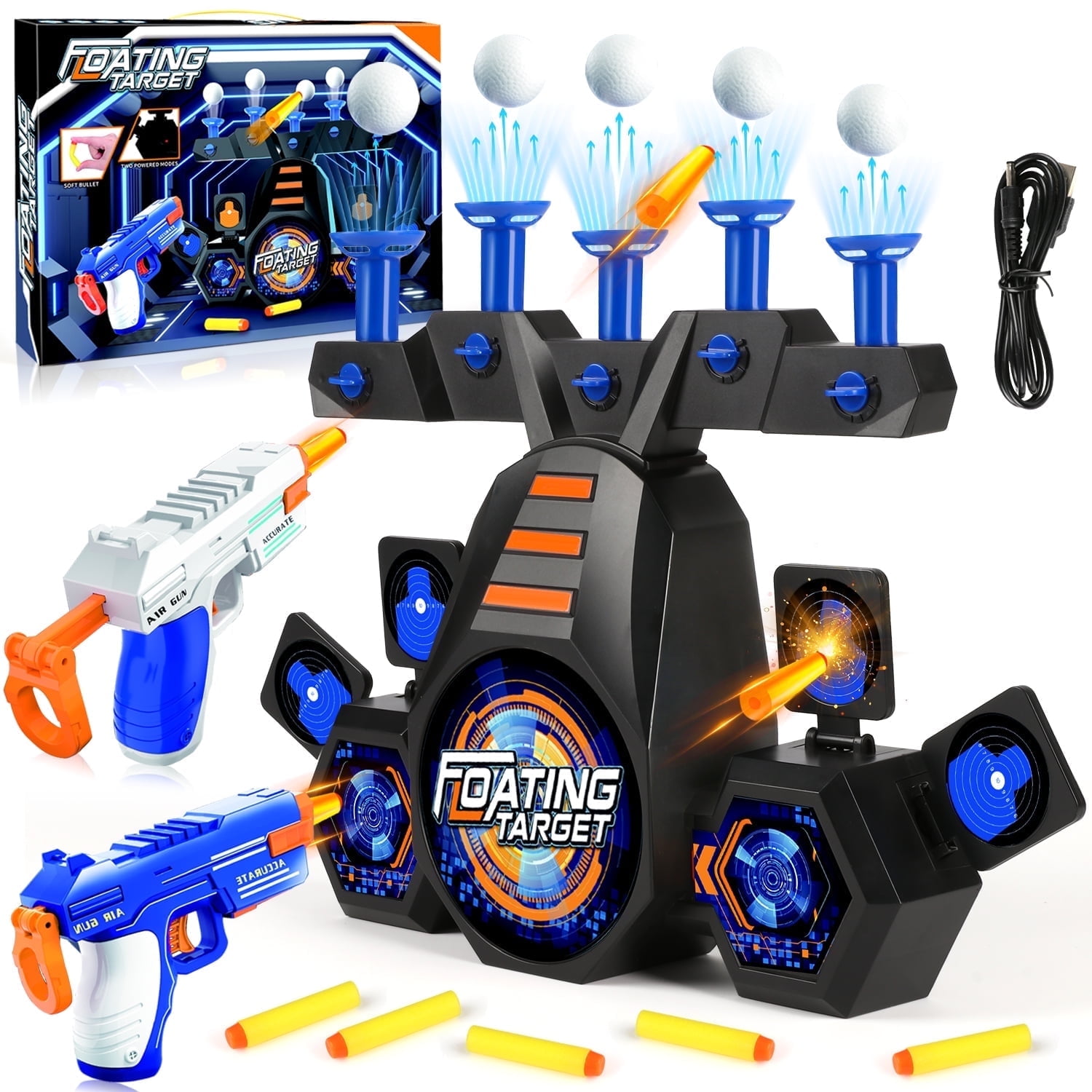 Huge Wave 2 Pack Shooting Games Toy Gift for Age 5-10 Kids, Floating Ball Target with Foam Dart Toy and 5 Flip Targets, Christmas Family Gift for Boys Girls