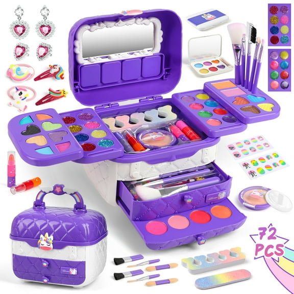 Huge Wave 72 PCS Kids Makeup Kit for Girl Toys, Real Washable Makeup Set for Little Girls, Princess Toys Birthday Gift for 3-12 Year Old Girls deal