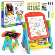 Huge Wave Art Easel for Toddlers, Double Sided Magnetic Chalkboard and Whiteboard, Christmas Birthday Gift for Kids Age 2-8 (Blue)