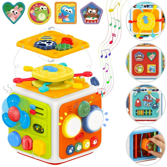 Huge Wave 7-in-1 Baby Activity Cube with Music & Light, Montessori Learning Toys for Toddlers, Removable Educational Toys Birthday Gifts for Kids 6-18 Months