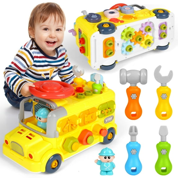 Huge Wave Baby Montessori Learning Toys, Sensory Activity Bus Toddler Toys, Educational Interactive Learn Car, Birthday Gift for 1 2 3 Years Old Boys Girls