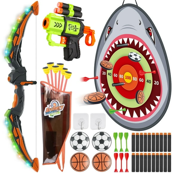Huge Wave Bow and Arrow Set for Boys, Kids Light Up Archery Toy Set, Shooting Games with Target & Quiver, Indoor and Outdoor Toys for Boys Girls 4-12 Years Old