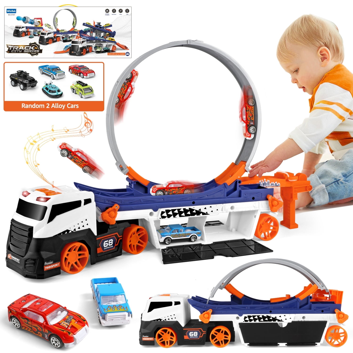 Huge Wave Race Car Track Toy for Kids Transport Trucks Circular Race Track Set Racing Car Toys with Lights Musics Eject Vehicle Christmas Gifts for Ages 3 8 Boys Girls Kids