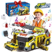 Huge Wave Construction Carrier Truck Toys for Boys Ages 3-8, Construction Race Track Toys Set, with Sound & Light, 2 Engineering Cars, Christmas Birthday Gifts for Kids, Yellow