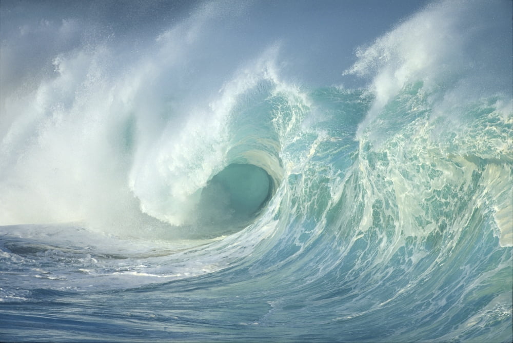 Huge Wave Curling Crashing Side View Of Curl C1723 Canvas Art - Vince Cavataio Design Pics (38 x 24)