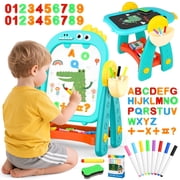 Huge Wave Dinosaur Easel for Kids, Double Sided Chalkboard and Whiteboard, Learning Board Games, Christmas Birthday Gift for Boys Girls Age 2-6 Years Old