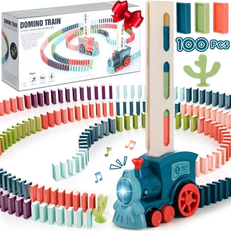 Huge Wave Domino Train Set for Kids, 100 Domino Blocks Toy, Creative Upgrade Automatic Train Set, Fun Montessori Toy Christmas Gifts for Toddlers Aged 3-8