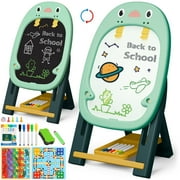 Huge Wave Easel for Kids, Art Easel for Toddler with White Board & Chalk Board, with Board Games Cards and Painting Accessories, Christmas Gift for Boys Girls Age 2-6 (Green)