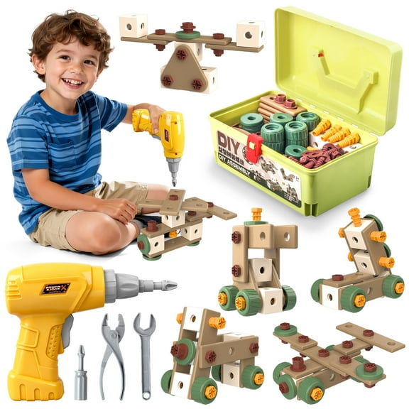 Huge Wave 135PCS Kids Tool Set with Drill, Toddler Construction Tool Set with Toolbox, STEM Montessori Toys, Birthday Gift for Boys Girls Ages 2-6