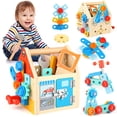 thumbnail image 1 of Huge Wave 33Pcs Wooden Tool Set Toys For Kids, Educational Lock Unlock Playset With Storage Box, Christmas Gift For 2-6 Years Old Boys And Girls, 1 of 7