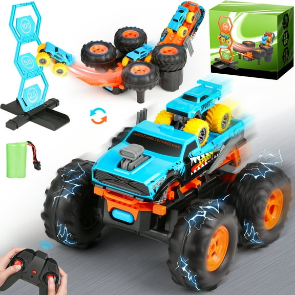 Huge Wave Remote Control Car for Boys, 1:16 Scale RC Stunt Monster Truck Toys, with Transform Track and Mini Car, Christmas Birthday Gift for Kids Age 4-12