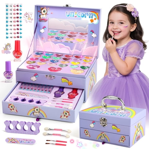 Huge Wave Kids Makeup Kit for Girls, 36 in 1 Unicorn Makeup Kit, Real Washable Pretend Play Birthday Gifts for Girls 3-6 Years Old