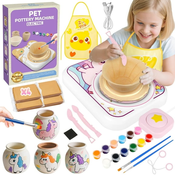 Huge Wave Pottery Wheel for Kids Ages 6-12, Unicorn Arts and Crafts Kit for beginners with 4 Clays and Sculpting Tools, Ideal Birthday Gifts Toys for Girls