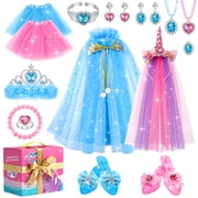 Huge Wave Princess Dress Up for Little Girls 4-6 Years, 2 Pack Girls Dress-up Toy Set, Unicorn Princess Party Christmas Birthday Gift, for Toddler Girls Ages 4-7 Year