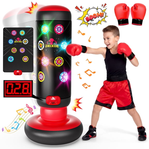 Huge Wave Punching Bag for Kids, 60 Inch Inflatable Boxing Bag with Gloves, 4 Game Modes, Scoring, Light, Music, Sports Toy Birthday Gifts for Boys Ages 4-12