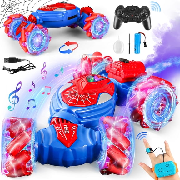 Huge Wave Remote Control Car for Boys, 2.4GHz 4WD Gesture Sensing RC Stunt Car Toys, 360° Rotating Double Sided with LED Lights, Birthday Gift for Kids Aged 4-8