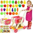 thumbnail image 1 of Huge Wave 40pcs Kids Shopping Cart, 2 in 1 Pretend Play Grocery Store Game, with Play Fruit Vegetable and Shop Accessories, Christmas Gift for Kids Aged 3-8 (Red), 1 of 7