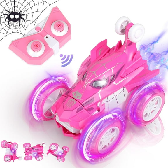 Huge Wave Kids Spider Remote Control Stunt Car, 360Flips 4WD RC Car for Girls, with Cool Light,Christmas Birthday Gifts for Boys 5-8 Years