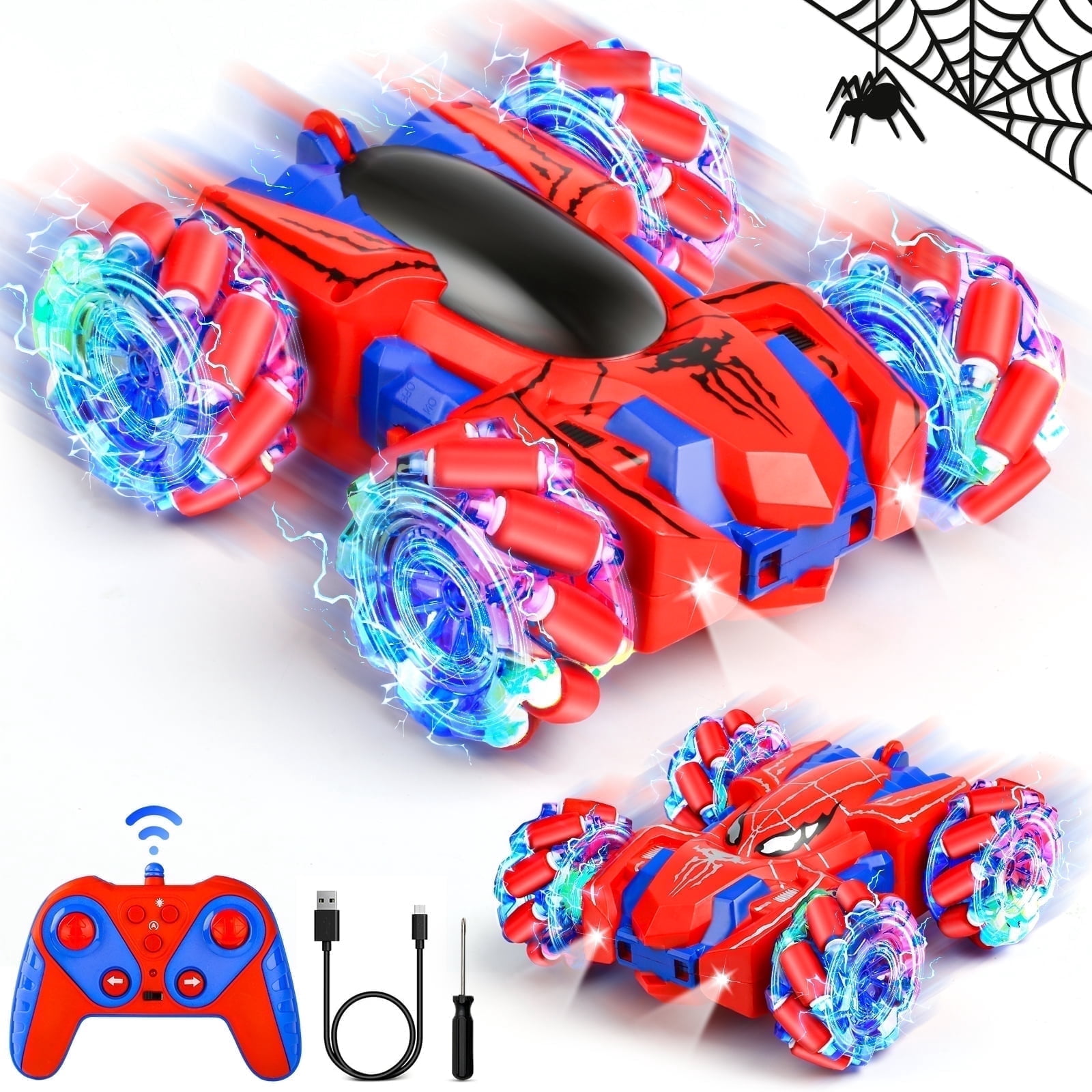 Huge Wave Spider Remote Control Car, Double Sided RC Stunt Car Outdoor Toys for Kids, 360° Flip 4WD Rechargeable Racing for 4 5 6 7 8 9 10 Boys Girls Christmas Birthday Gifts