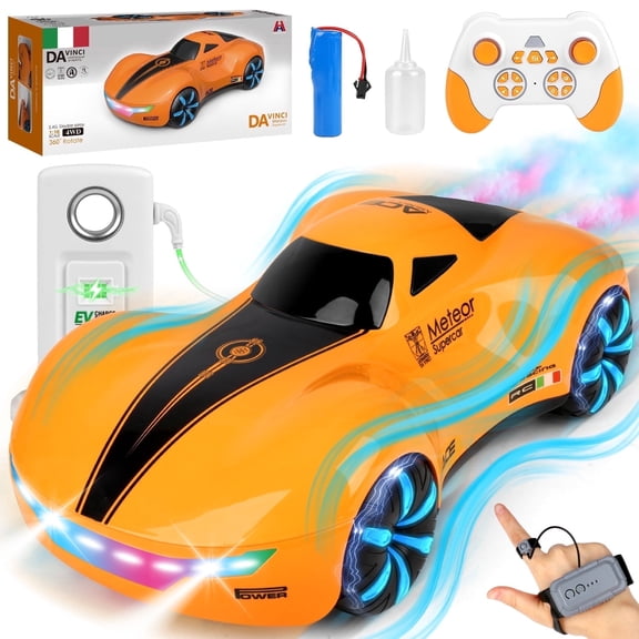 Huge Wave Kids Remote Control Car Toys, Rechargeable Drift RC Cars, Cool Light & Dual Spray, 360° Rotate, Christmas Birthday Toy Gifts for Boys 4-9 Years Old, Orange
