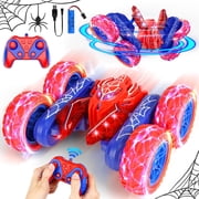 Huge Wave Remote Control Stunt Car for Boys, Spider Double Sided Tornado RC Car, 360° Rotate Lights, Rechargeable, Birthday Gift for Kids Aged 4-12