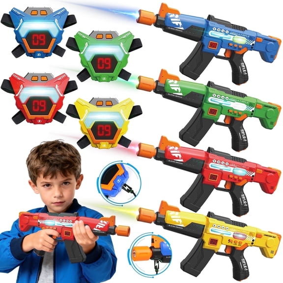 Huge Wave Shooting Tag Toy Set of 4, with LED Digital Vests, Rechargeable Outdoor Indoor Shoot Game Toy for Kids, Christmas Birthday Gifts for Boys Girls 8-12 Years