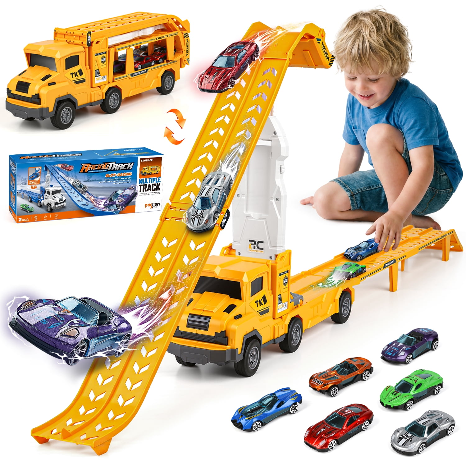 Huge Wave Toddler Truck Race Track Toys for 3-8 Years Boys, 2-in-1 ...
