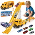 thumbnail image 1 of Huge Wave Toddler Truck Race Track Toys for 3-8 Years Boys, 2-in-1 Transporter Truck Toy Track Set, 6 Die-Cast Race Car Toys, Christmas Toy Gifts for Kids(Yellow), 1 of 7