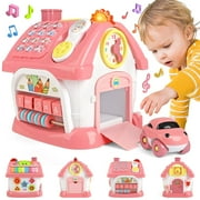 Huge Wave Toddler Toys for 1+ Year Old Girl Gifts, Montessori Baby Toys Multi-Functional House, with Car, Lights & Musics, Learning Educational Gift for Aged Kids 1-6, Pink