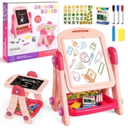 Huge Wave Toddlers Double Sided Magnetic Chalkboard and Whiteboard Art Easel, Pink