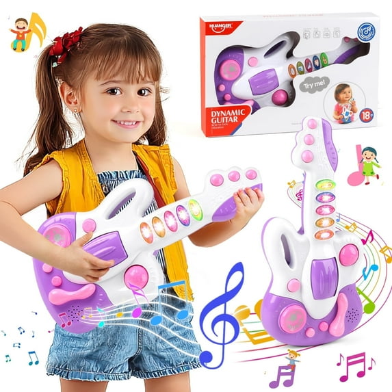 Huge Wave Toy Guitar for Baby, Kids Star Guitar with Music & Colorful Light, Musical Instrument Toys for Toddlers 1-6 Year Old Girls Boys, Purple