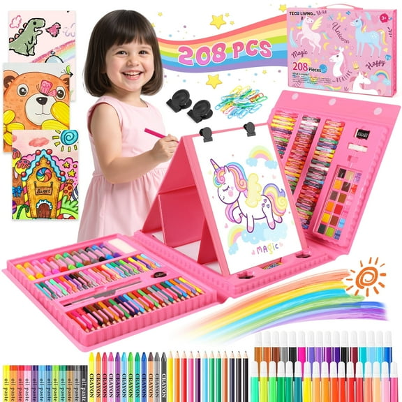 Huge Wave Unicorn Art Supplies for Girls, 208PCS Markers Set with Storage Case, Christmas Birthday Gift for Kids Aged 4-12 Years Old