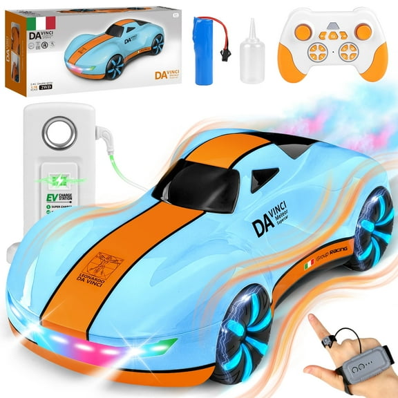 Huge Wave High Speed RC Car for Boys 4-12, 2.4GHz Drift Remote Control Car with Charging Station, Change Light, Dual Spray, 360° Rotate, Birthday Gifts for Kids, Blue