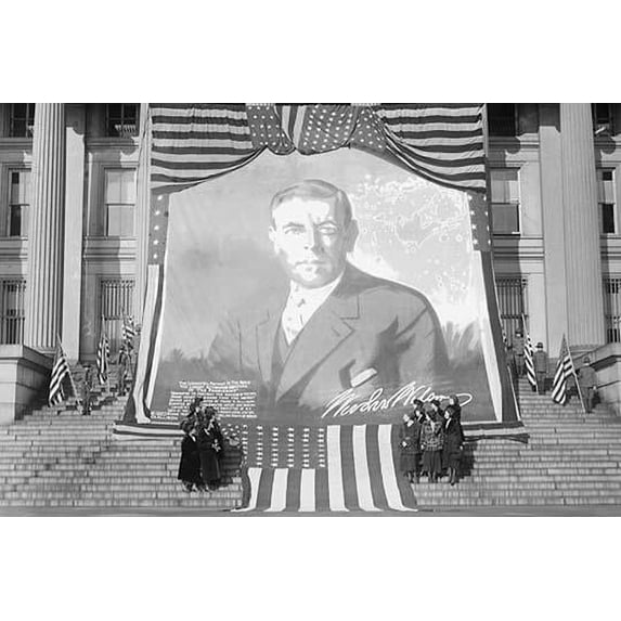Huge Woodrow Wilson Painting on Fabric Draped in Front of Government Building Poster Print by unknown (24 x 36)