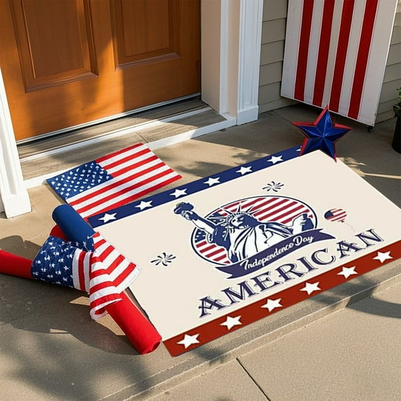 Djunllk 4Th of July Door Mat - Independence Day Decorations Flag Print Patriotic Welcome Doormat, Crystal Velvet Door Rug Machine Washable, 15.7" x 23.6"