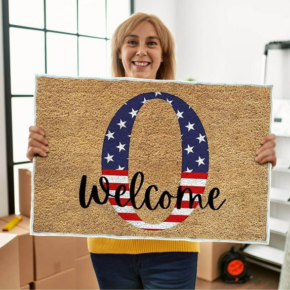 Djunllk Independence Day Door Mat - 4Th of July Decor Patriotic Welcome Doormat, Non-Slip PVC Backing Door Rug for Front Door Porch Entryway, 15.7" x 23.6"