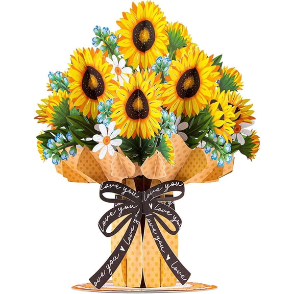 Paper Love HugePop Sunflower Pop-Up Artificial Flower Bouquet with Detachable Flowers, 10" x 14"