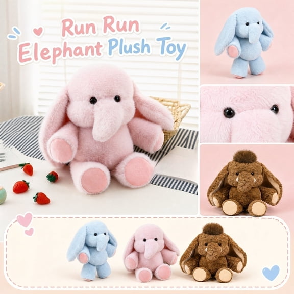 Huggable Small Elephant Plush Toy, Soft Elephant Stuffed Animal, Fluffy Elephant Plushie for Stress Relief, Gift for Elephant Lovers(Pink)