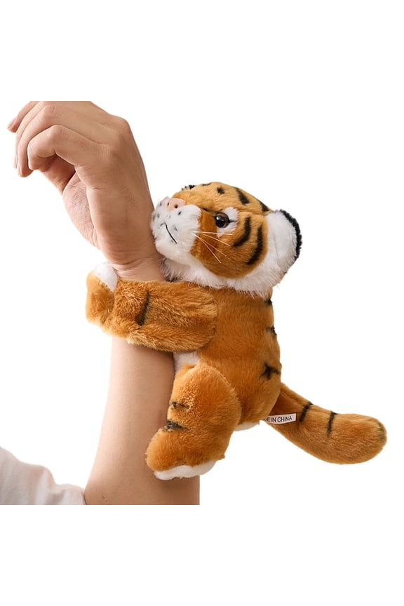 Huggers Yellow Tiger Plush Toy, 6 Inch Soft Animal Band W/ Clip,Slap Bracelet, Stuffed Animal, Lightweight 100g