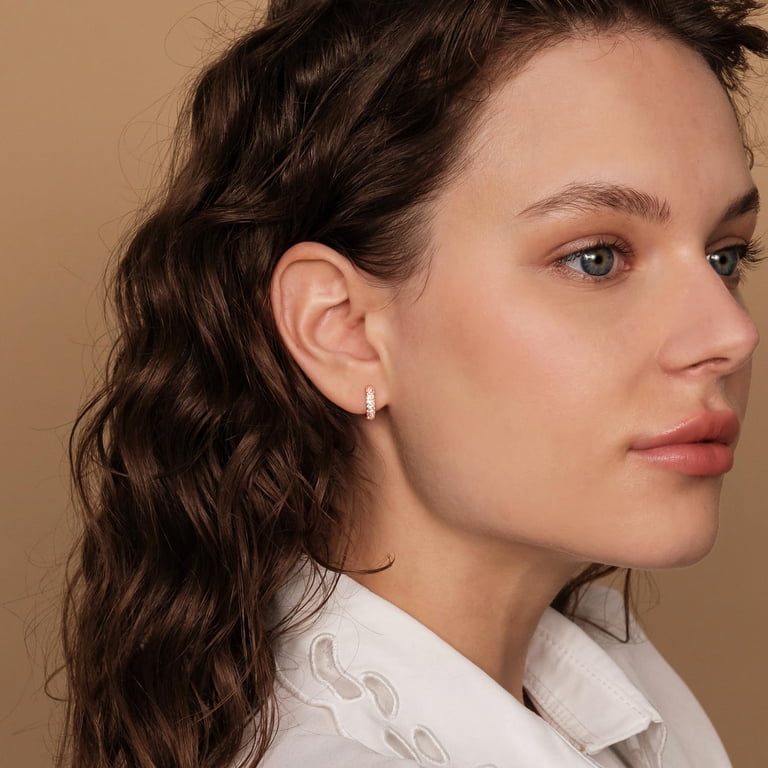 Tiny Gold Oval Hoop Stud Earrings - 14k Gold Plated With CZ, Sterling Silver Post, Hypoallergenic