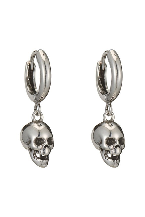 Huggie Hinged Hoop Earrings with Dangling Vintage Skull Pendant Gothic Punk Jewelry Gifts for Halloween Party Ornaments