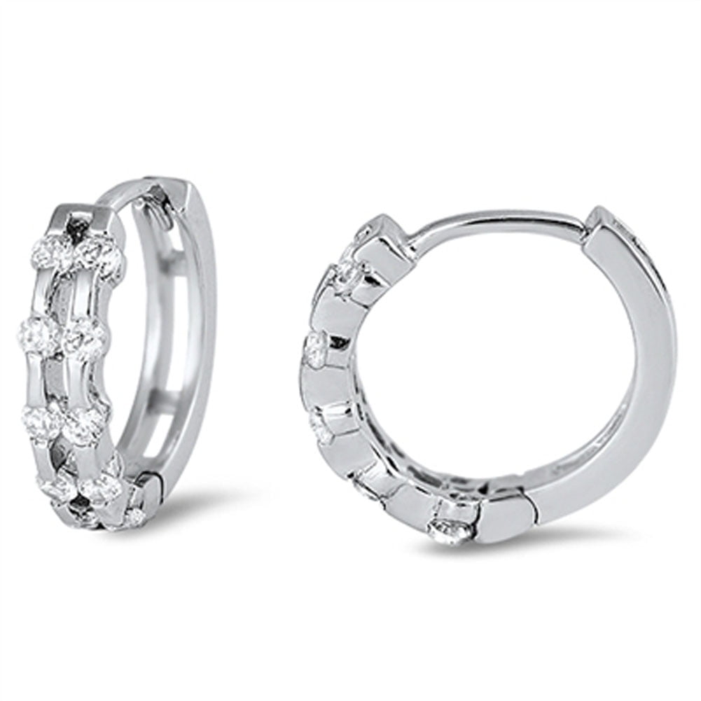 Huggie Hoop Earrings Clear Cubic Zirconia .925 Sterling Silver Jewelry Female Unisex