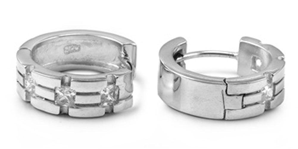 Huggie Hoop Earrings Clear Cubic Zirconia .925 Sterling Silver Jewelry Female Unisex