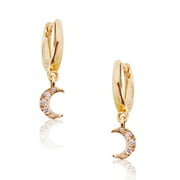 Huggie Hoop Earrings - Small Pave Crescent Moon Charm Dangle Round Cuff CZ Studs Tiny Crystal Mini Drop Loops, by Humble Chic NY