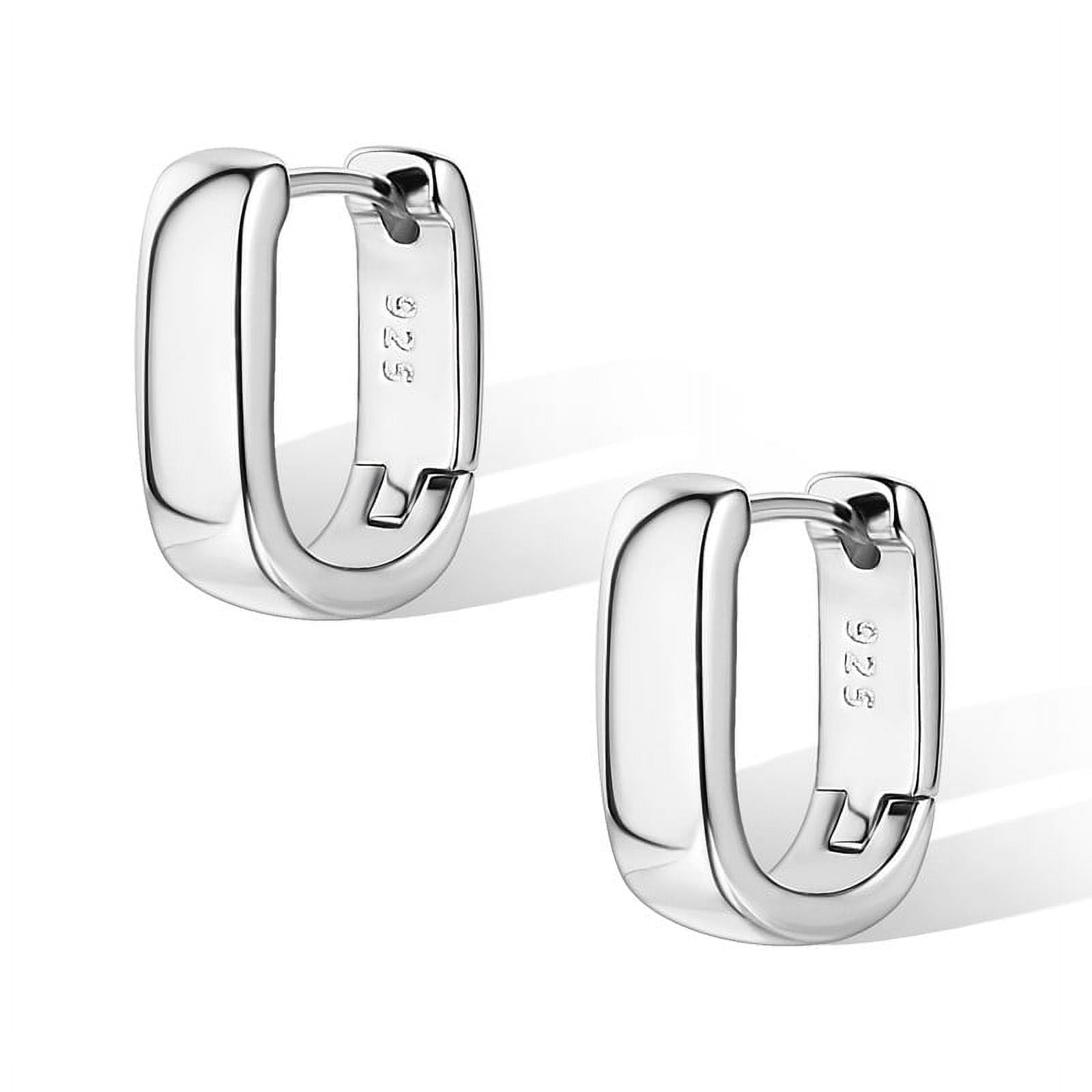 Huggie Hoop Earrings for Women,Silver Plated Small Square Trendy Hypoallergenic Sterling Silver Chunky Geometric Minimalist Earrings for Jewelry Gifts