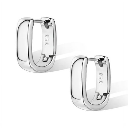 Alexcraft Hypoallergenic Nickel-Free Silver Plated Huggie Hoop Earrings for Women, Chunky Geometric Minimalist Design