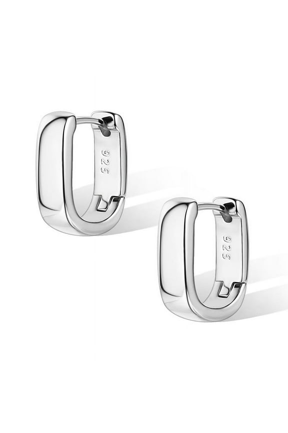 Hypoallergenic Nickel-Free Silver Plated Huggie Hoop Earrings for Women, Chunky Geometric Minimalist Design